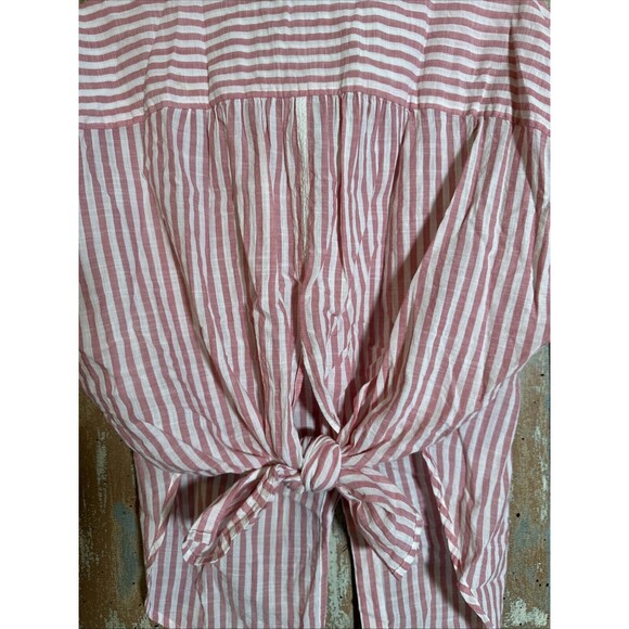Madewell Women's Button Up Top Large Pink White Stripe Back Tie - Picture 5 of 11